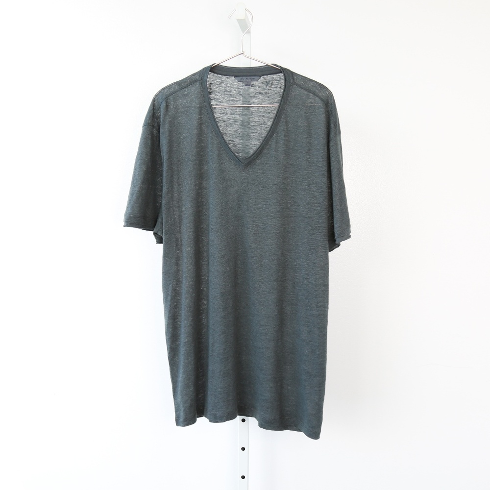 John Varvatos Jersey Trim V-Neck Tee in Green/Gray